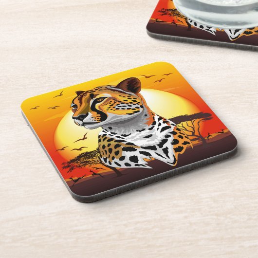 Cheetah African Feline Wild Animal Getränkeuntersetzer (Linke Seite)