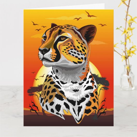 Cheetah African Feline Wild Animal Karte (Gelbe Blume)