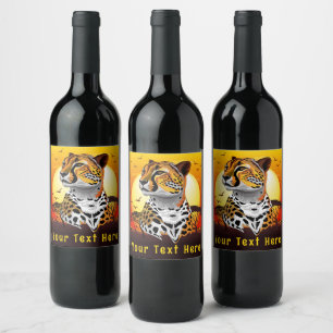 Cheetah African Feline Wilde Animal Square Busines Weinetikett