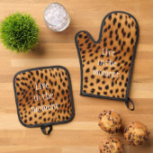 Cheetah Animal Fur Ofenhandschuh & Topflappen-Set (Oben Unten)