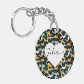 Cheetah Animal Print Aquamarin Orange Heart Schlüsselanhänger (Vorderseite links)