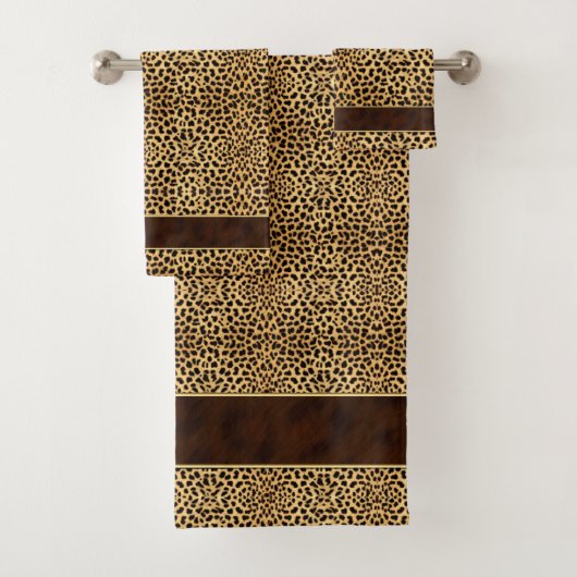Cheetah Animal Print mit goldgetrimmtem braunem Ba Badhandtuch Set (Insitu)