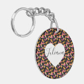 Cheetah Animal Print Pink Orange Herz Keychain Schlüsselanhänger (Vorderseite links)