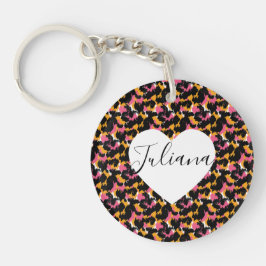 Cheetah Animal Print Pink Orange Herz Keychain Schlüsselanhänger