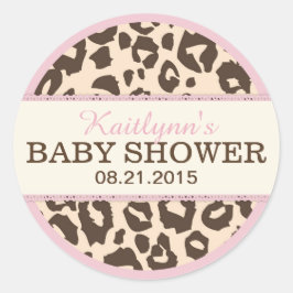 Cheetah Animal Print und Pink Baby Dusche Label Runder Aufkleber