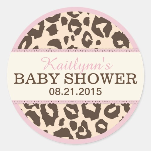 Cheetah Animal Print und Pink Baby Dusche Label Runder Aufkleber (Vorderseite)