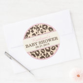Cheetah Animal Print und Pink Baby Dusche Label Runder Aufkleber (Umschlag)