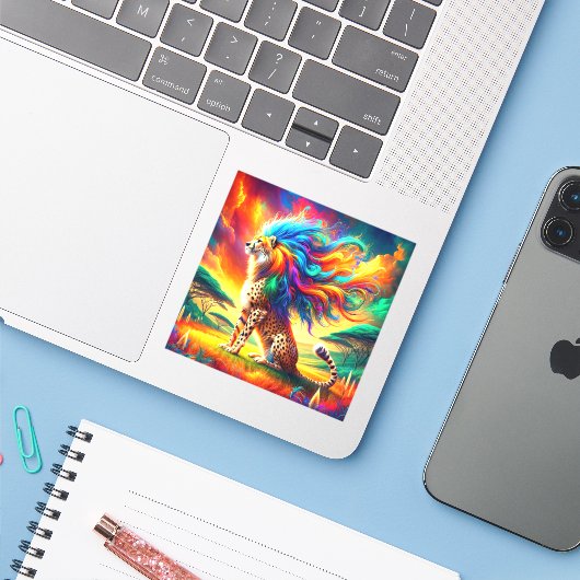 Cheetah Art Aufkleber (Laptop mit iPhone)