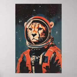Cheetah Astronaut Poster, Cheetah Retro Print Poster
