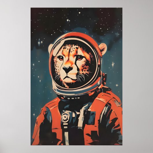 Cheetah Astronaut Poster, Cheetah Retro Print Poster (Vorne)