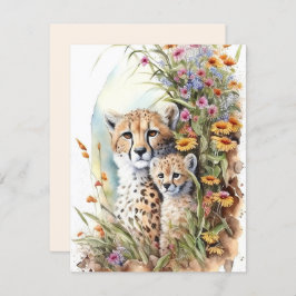 Cheetah Baby and Mama Flat Card