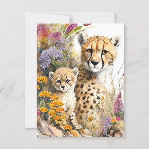 Cheetah Baby and Mama Flat Card