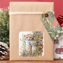 Cheetah Baby- und Mama-Aufkleber Quadratischer Aufkleber