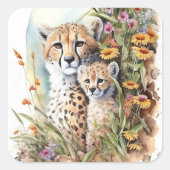 Cheetah Baby- und Mama-Aufkleber Quadratischer Aufkleber (Vorderseite)