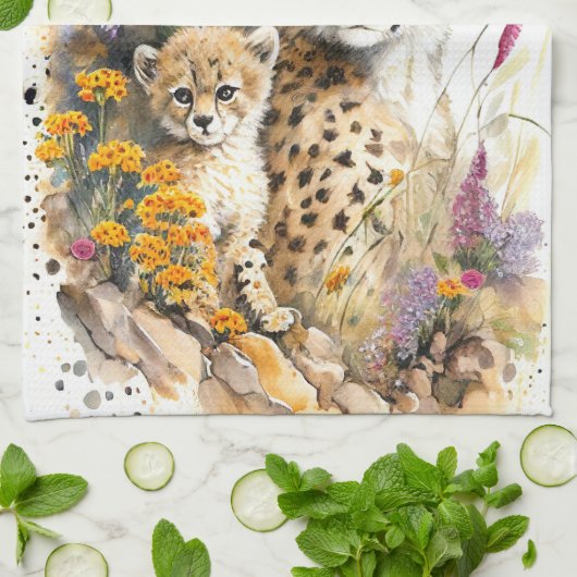 Cheetah Baby und Mama Geschirrtuch (Gefaltet)