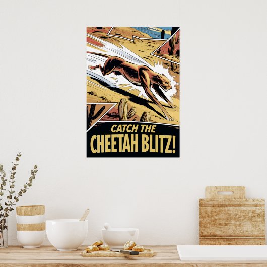 Cheetah Blitz Comic Style Speed Chase Poster (Küche)