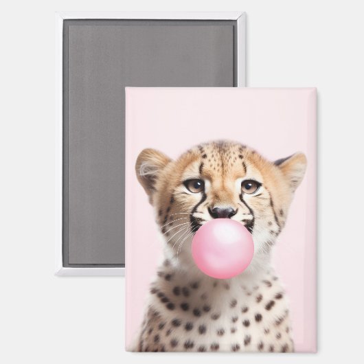 Cheetah Blown Pink Bubble Gum Magnet (Vorderseite/Rückseite)