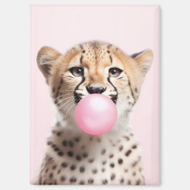 Cheetah Blown Pink Bubble Gum Magnet