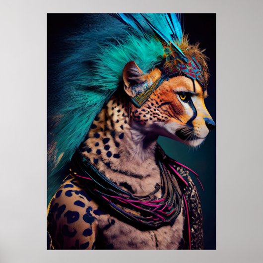 Cheetah Blue Feather Mohawk Weirdcore Rainbow Punk Poster (Vorne)