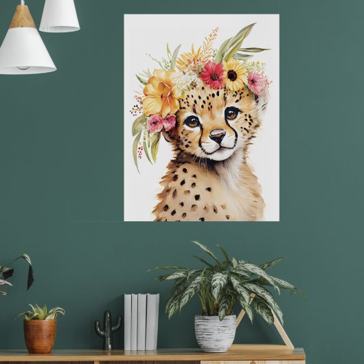 Cheetah Blume Kronkunst Kinderzimmer Poster (Wohnzimmer 1)