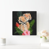 Cheetah Bouquet Quadratische Wanduhr (Zuhause)