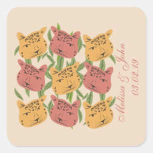 Cheetah Brautparty Jungle Pflanze Quadratischer Aufkleber