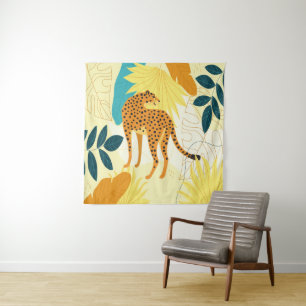 Cheetah bunte tropische Blätter Tapete werfen Wandteppich