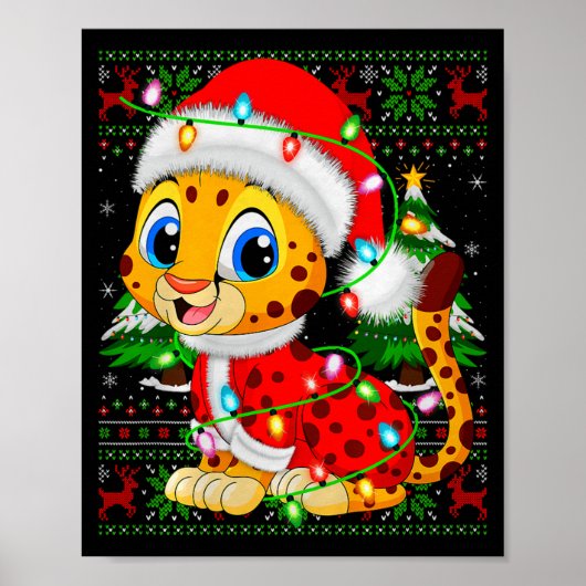 Cheetah Christmas Lights Santa Costume Ugly Xmas S Poster (Vorne)