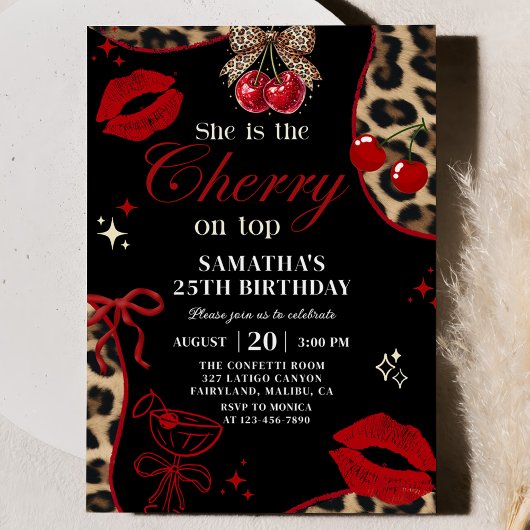 Cheetah Coquette Cherry On Top Birthday Invitation Einladung