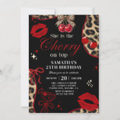 Cheetah Coquette Cherry On Top Birthday Invitation Einladung (Vorderseite)