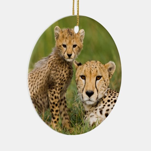 Cheetah Cub and Parque in Gras Keramik Ornament (Rechts)