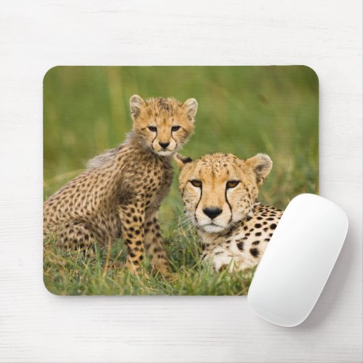 Cheetah Cub and Parque in Gras Mousepad (Mit Mouse)