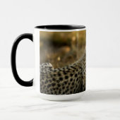 Cheetah Cub Snuggling mit seiner Mama Tasse (Links)