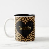 Cheetah-Druck-Schwarz-Herz - individueller Name Zweifarbige Tasse (Links)