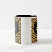 Cheetah-Druck-Schwarz-Herz - individueller Name Zweifarbige Tasse (Mittel)