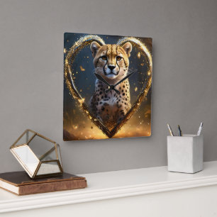 Cheetah: Ein goldenes Liebe Herz Quadratische Wanduhr