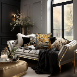 Cheetah Face Mosaic Cat Stilvolle Black & Gold Kissen
