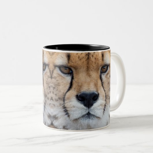 Cheetah face zweifarbige tasse (VorderseiteRechts)
