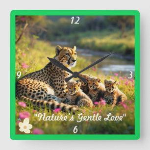 "Cheetah Family Moment" Quadratische Wanduhr