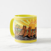 Cheetah Family Sunrise Helle Designer Tasse (Vorderseite Links)