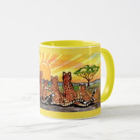Cheetah Family Sunrise Helle Designer Tasse (VorderseiteRechts)