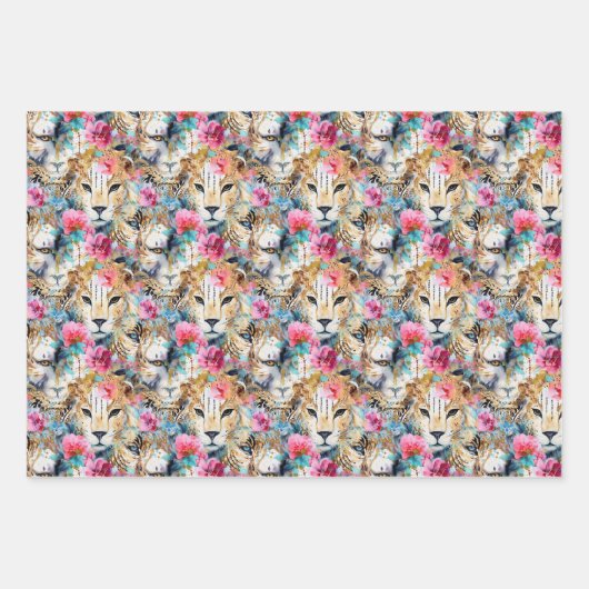 Cheetah Floral Boho Wasserfarben-Muster Geschenkpapier Set (Vorderseite 2)