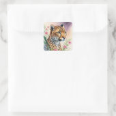 Cheetah Floral Painting Feline Art Quadratischer Aufkleber (Tasche)