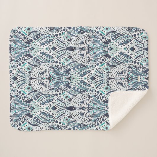 CHEETAH FRIEND Ikat Tribal Indigo Blue Sherpadecke (Vorderseite (Horizontal))