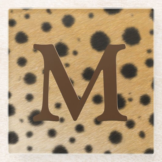 Cheetah Fur Animal Print Dark Brown Mit Monogramm Glasuntersetzer (Vorderseite)