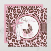Cheetah Girl Einladung Square Pink B (Vorne/Hinten)