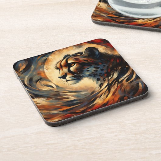 Cheetah Harlem Renaissance Moderne Malerei Getränkeuntersetzer (Linke Seite)