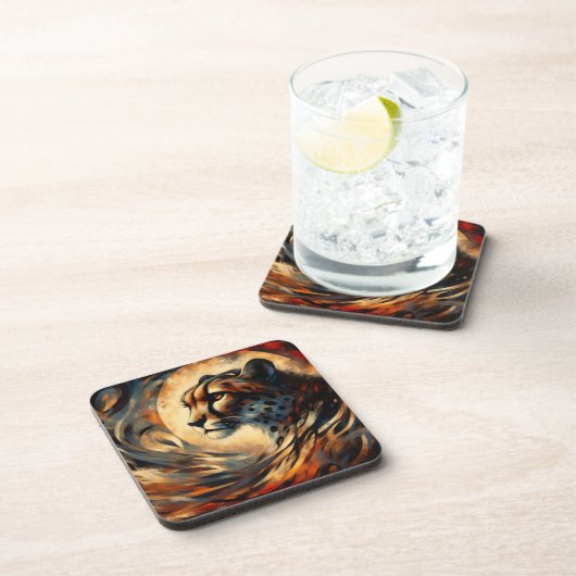 Cheetah Harlem Renaissance Moderne Malerei Getränkeuntersetzer (Rechte Seite)