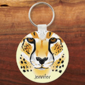 cheetah head close-up illustration name schlüsselanhänger (Vorderseite)