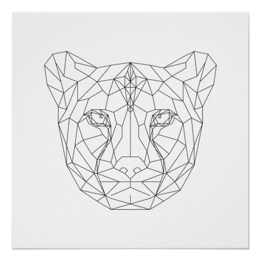Cheetah Head Geometrie Schwarz & Weiß Moderne Kuns Poster (Vorderseite)